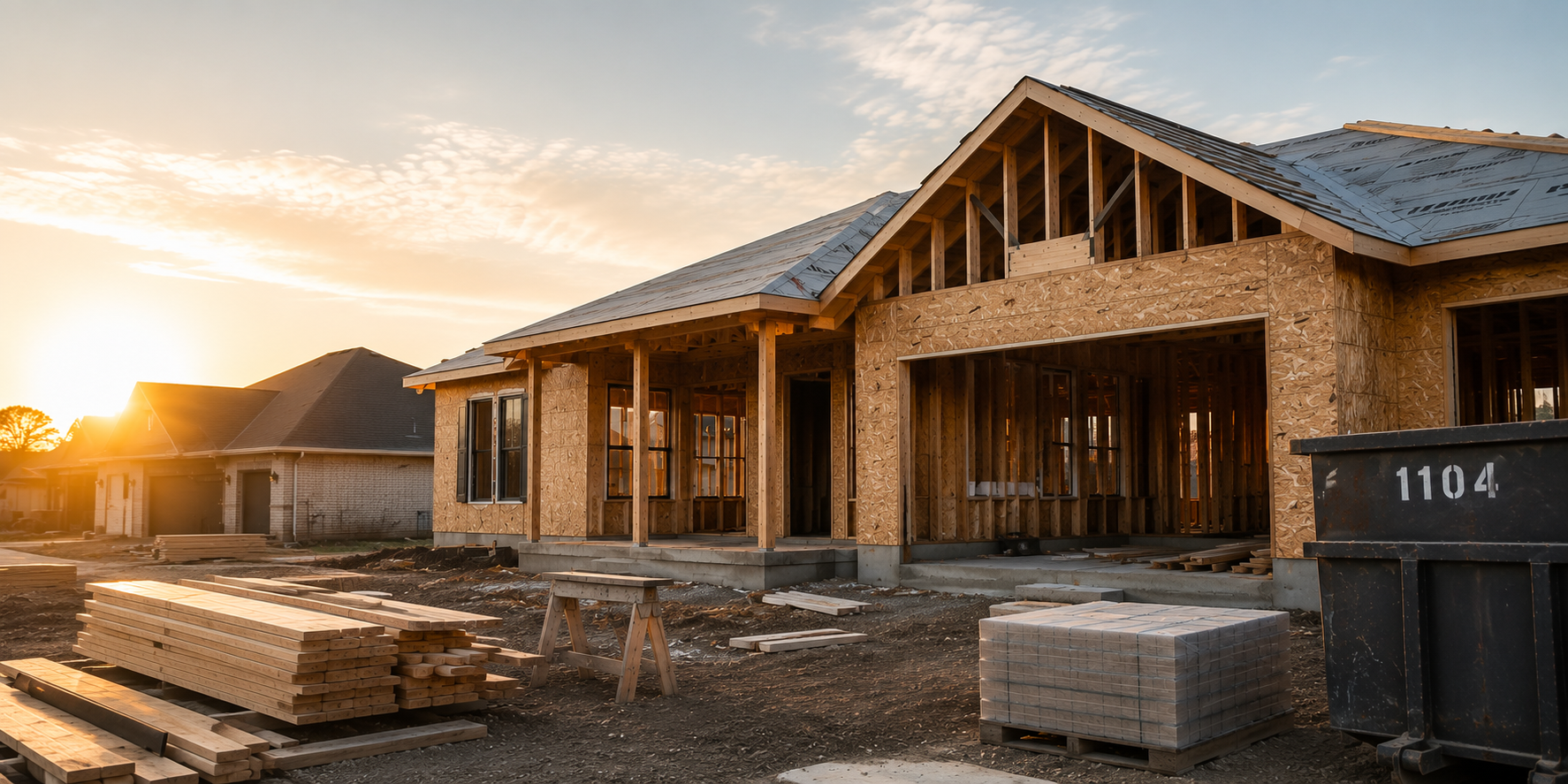 Construction site at sunset