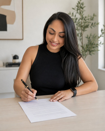 Monica Arteaga signing documents